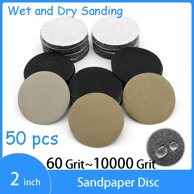 

50pcs Sandpaper Discs 2 Inch 50mm Waterproof Sandpaper Hook and Loop 60 ~ 10000 Grit for Drill Grinder Rotary Tools Sanding