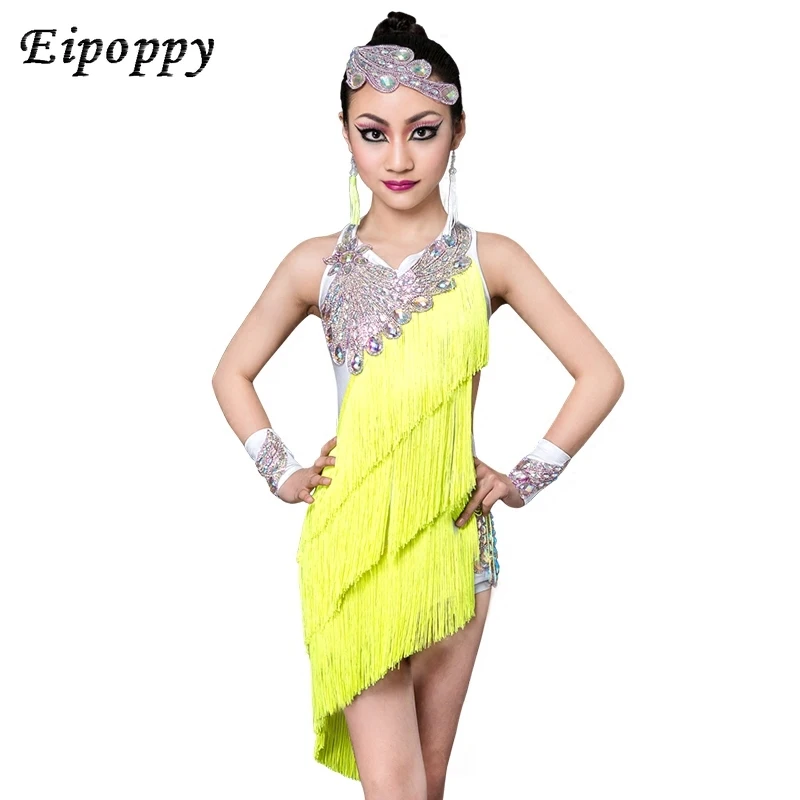 The new children's Latin Dance Dance Costume diamond tassel skirt children Latin Dance Costume Girls