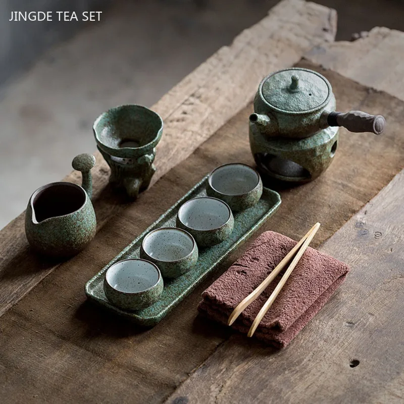 Ancient Rough Pottery Tea Set Home Ceramic Beauty Teapot and Cup Set Handmade Custom Filter Teapot Zen Master Cup