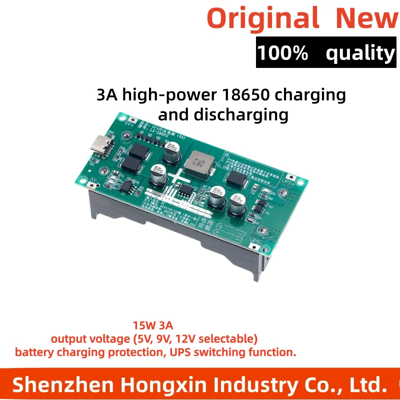 

Type-C 15W 3A Fast Charge UPS Power Supply / 18650 Lithium Battery Charger Module DC-DC Step Up Booster Converter 5V 9V 12V