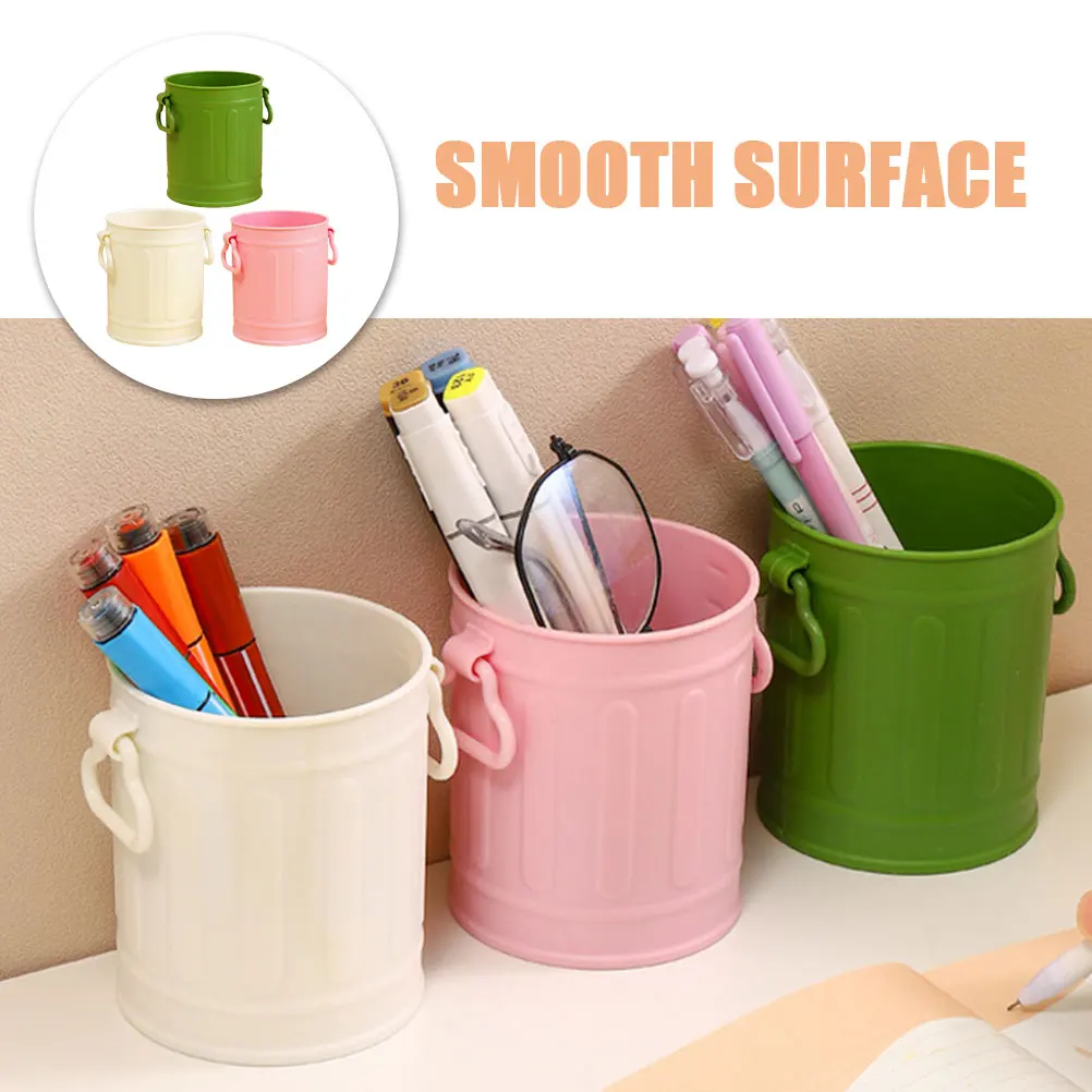 

3 Pcs Pen Holder Storage Bucket Desk Organizer Trash Can Pink Plastic PP Material Office Supplies Circular Design Pencil