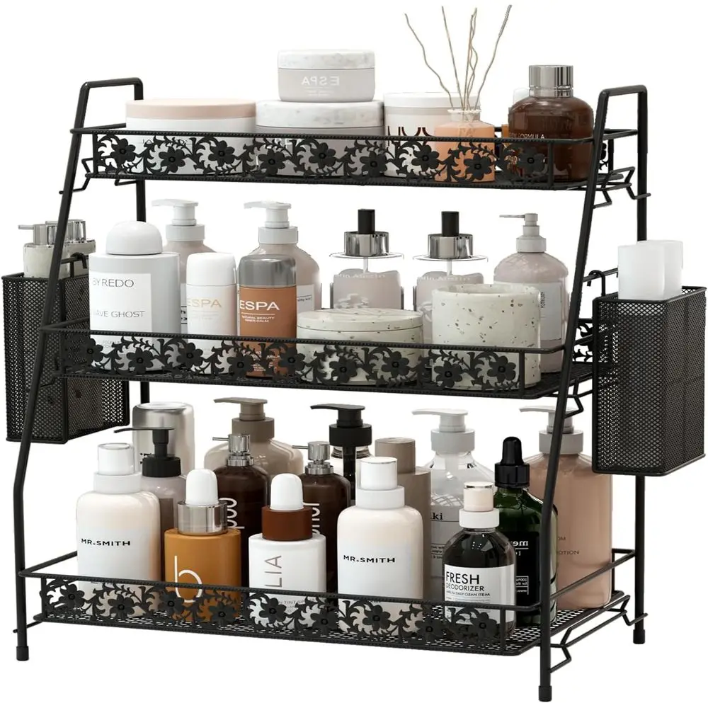 

Large 3-Tier Storage Rack with Metal Baskets for Kitchen, Bathroom, and Office