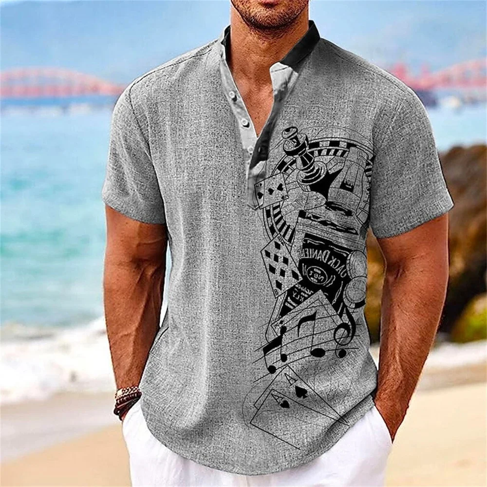 

Small Icon Stand Up Collar Casual Top Personalized Seaside Vacation Style Plus Size Shirt Hot Selling Short Sleeved Shirt WG14