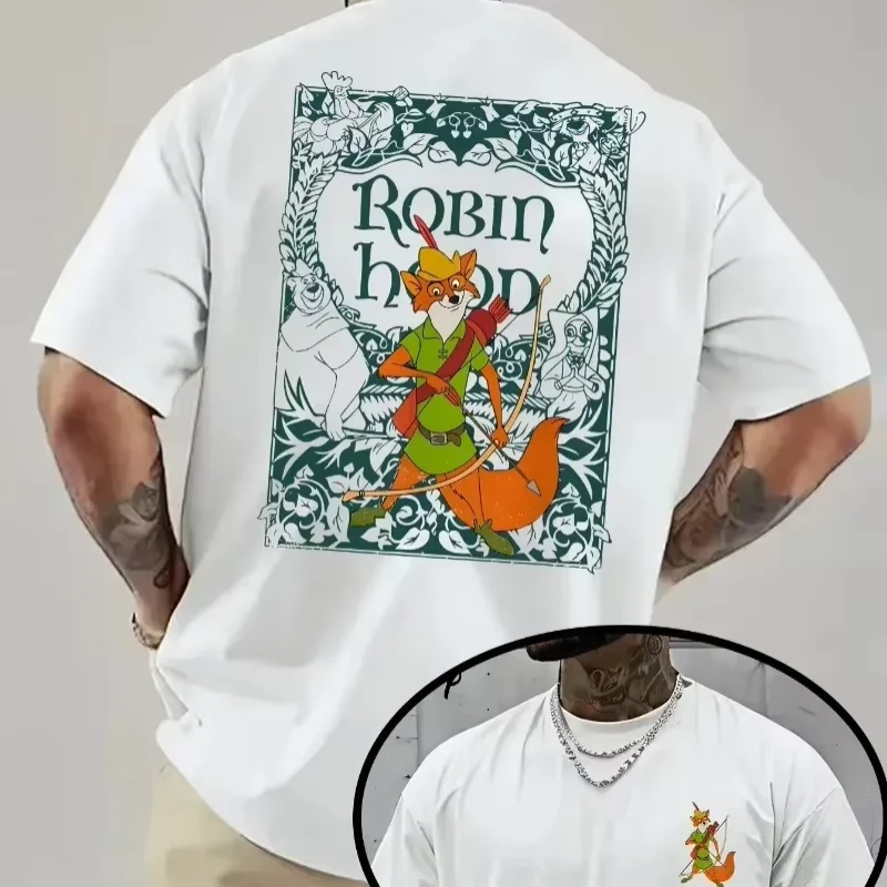 

Summer Disney Men's Retro T-shirt Robin Hood Disney Official Product Birthday Halloween Costume Round Neck Short Sleeve tshirts