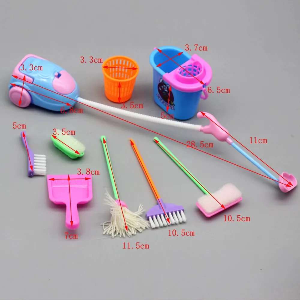 9 pcs/set Cute Dolls Accessories Dollhouse Furniture Cleaning Tools Sets Miniature items for Doll Kids Toys Birthday Gift