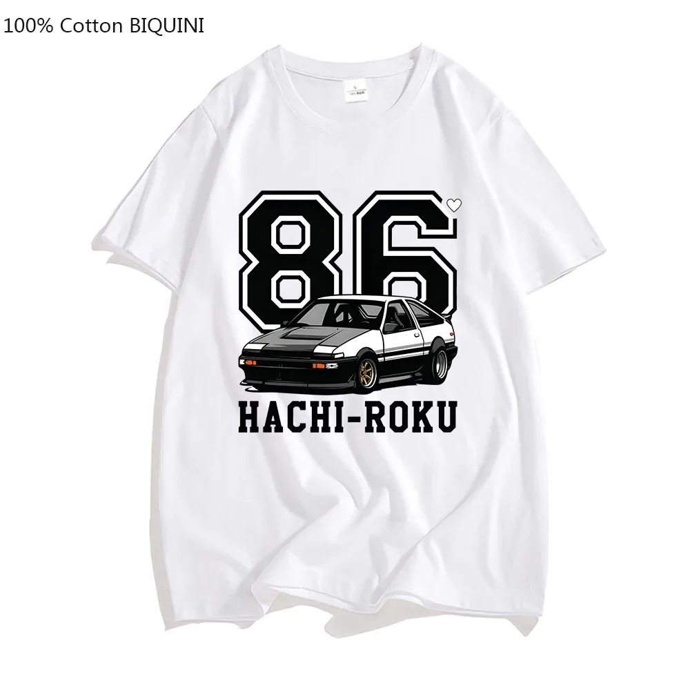 Summer AE86 Hachi Roku Initial D T-shirt Japanese Anime Mens Short Sleeve Streetwear Crewneck 100% Cotton Male Clothing Tops