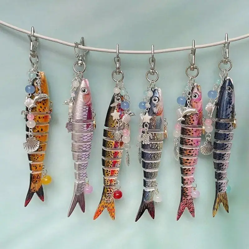 펜타그램 휴대 전화 끈, 수제 물고기 키 체인 쥬얼리, 가방 펜던트 인공 물고기 미끼 휴대 전화 끈 액세서리