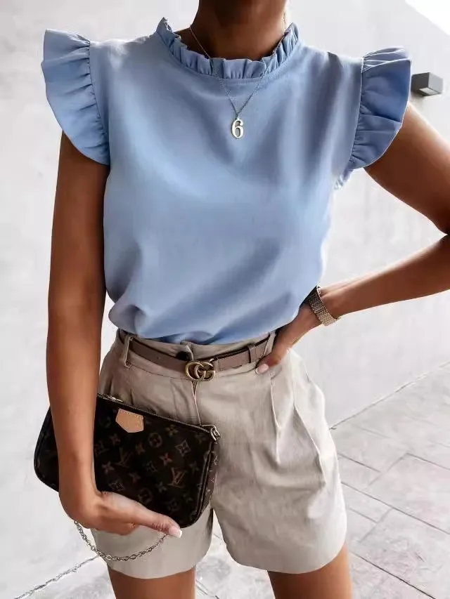 

Women's New Ruffle Edge Round Neck Sleeveless Shirt T-shirt Commuter Versatile Casual