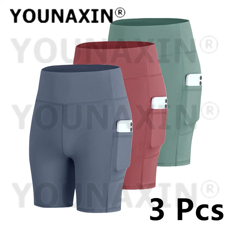 

3 Pcs Women Yoga Shorts With Pocket Casual Print Pants Skinny Fitness Training Running Sports Leggings Tights S M L XL 2XL