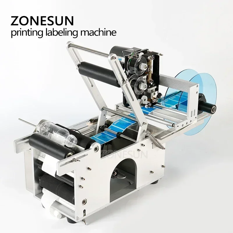 Zonesun LT-50D semi automático garrafa redonda máquina de rotulagem etiqueta máquina de impressão data impressora adesivo etiqueta aplicador