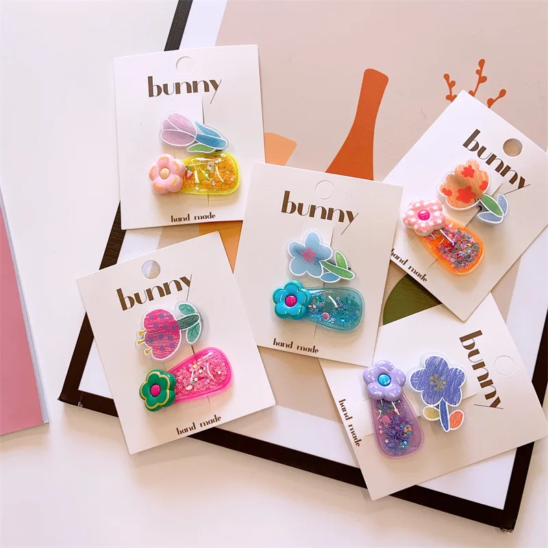 New 2Pcs/Set Printing Flower Hair Clips For Kids Girls Cute Hairpins Baby Floral Hairclip Shiny BB Clips Hair Accessories