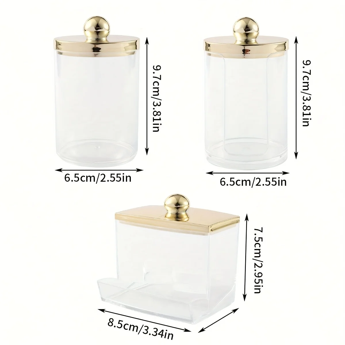 Qtip-Halter, Badezimmerbehälter, 10/7 Unzen, Wattebausch, Wattestäbchen, Pads, Spender, Apothekerglas mit goldenen Deckeln, Organizer-Aufbewahrung – Detail 6