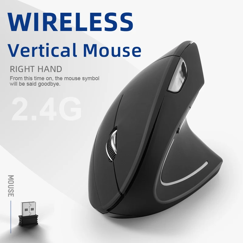 D5 2.4G Wireless Vertical Mouse Ergonomic Silent Buttons 800-1600 DPI, 2 AAA Batterie，6 Buttons for Laptop PC Computers Powered
