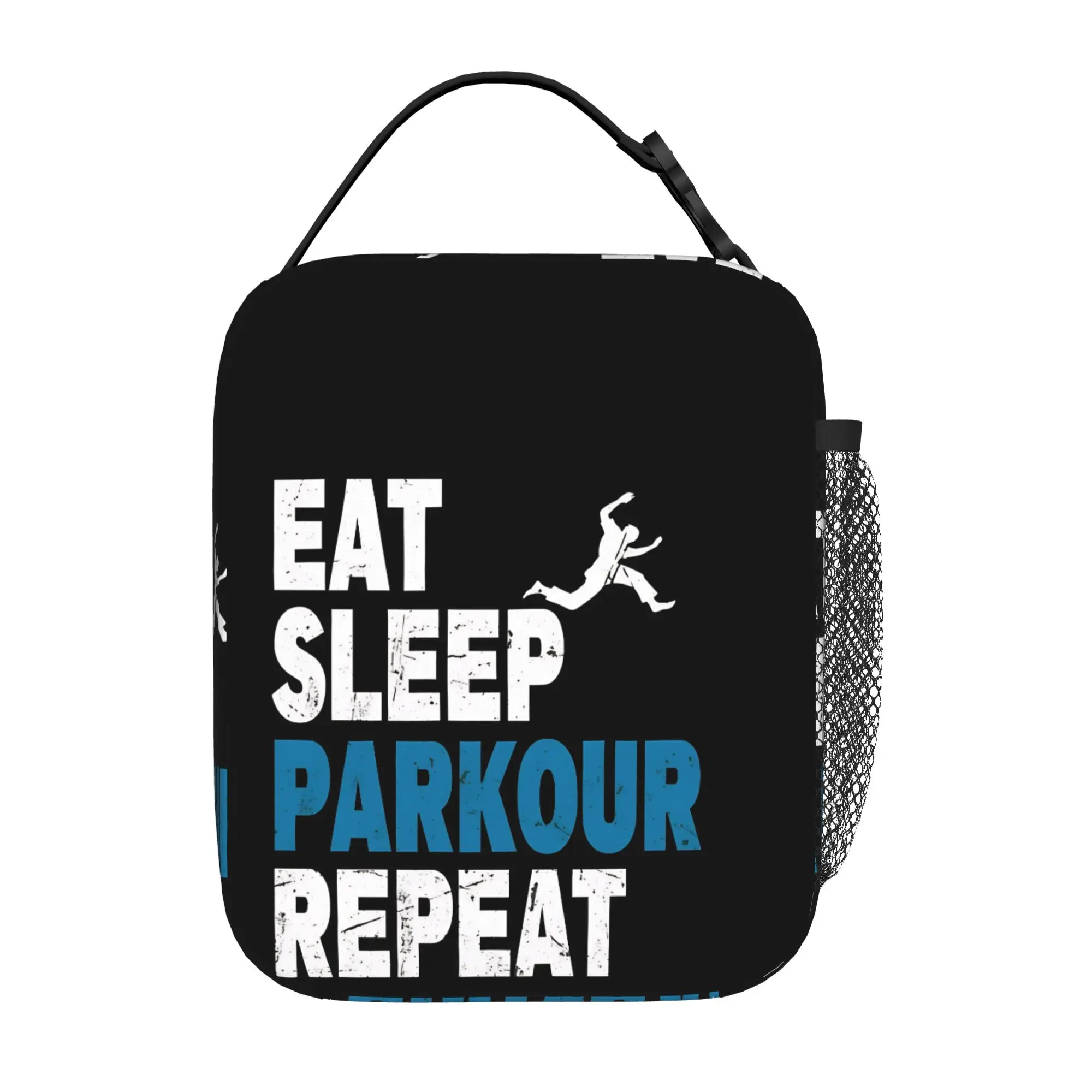 Back to school season Parkour Storage Bag Eat Sleep Repeat Design Zipper Closure Harajuku Design Classic Leakproof Lunch Bag