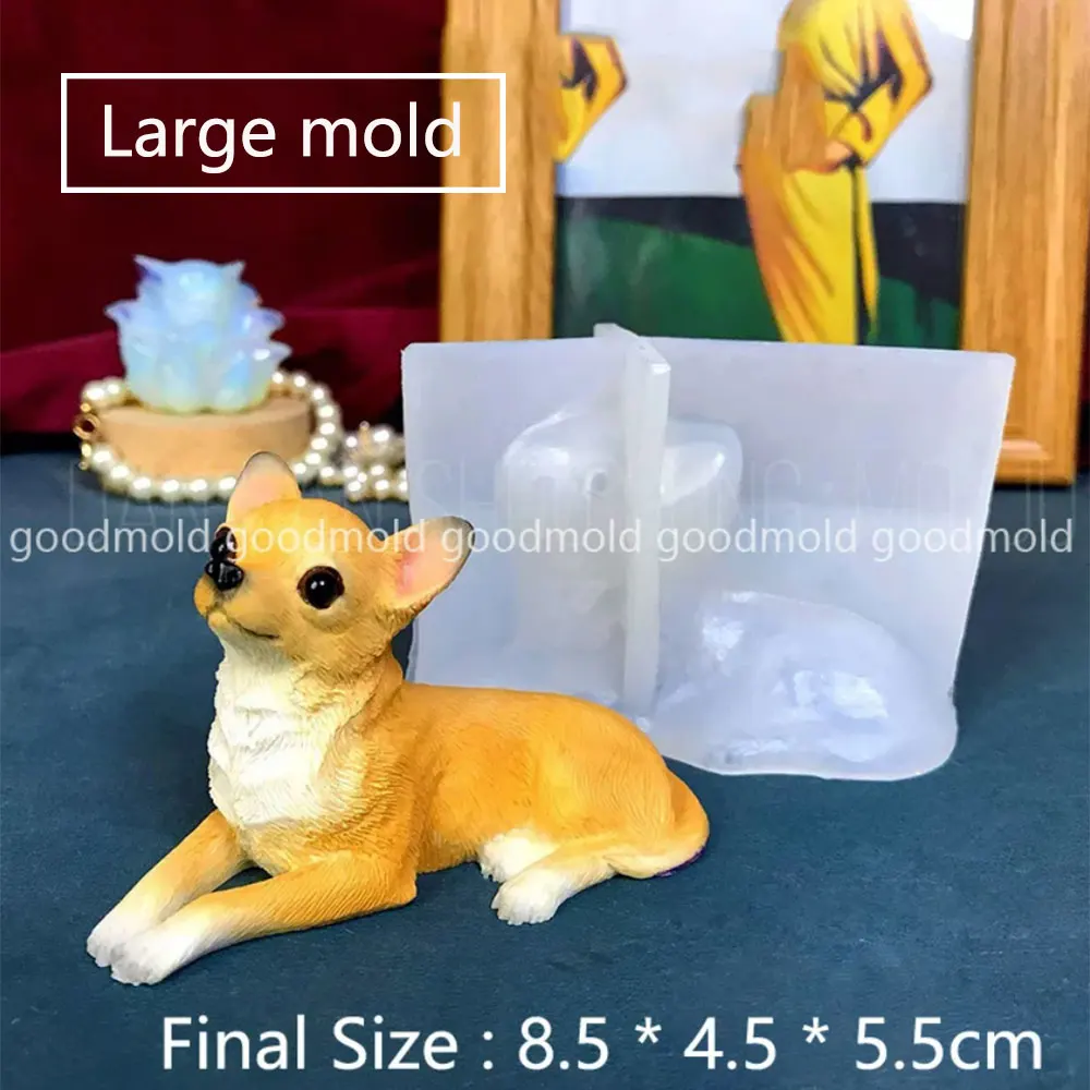 Cute Chihuahua Epoxy Resin Mold Pet Dog Plaster Souvenir Silicone Mould Animal Mold