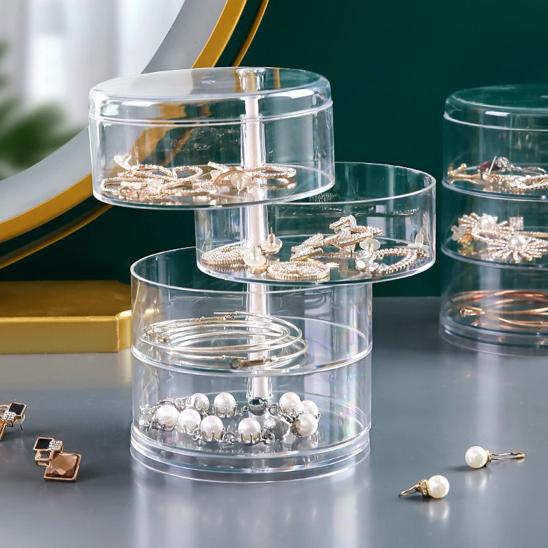 

Rotating Jewelry Storage Box Multi-Layer Makeup Storage Rack Bracelet Earring Round Plastic Organizer Boxes Holder Display Rack