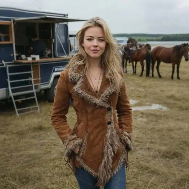 

Fur Collar Lapel Beggar Style Jacket Fashionable And Warm Women's Wear Cross-Border European-Style Women's Retro Suede Coat