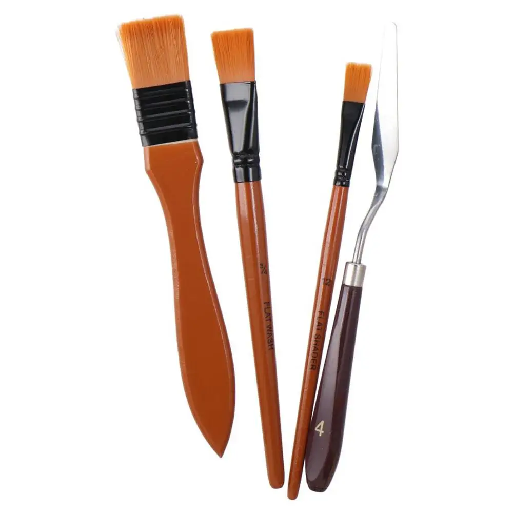 Wood 10 Pieces Paint Brush Set Composed of Orange and Black 23*9.5cm 1 Paint Spatula with Brush Case For Acrylic