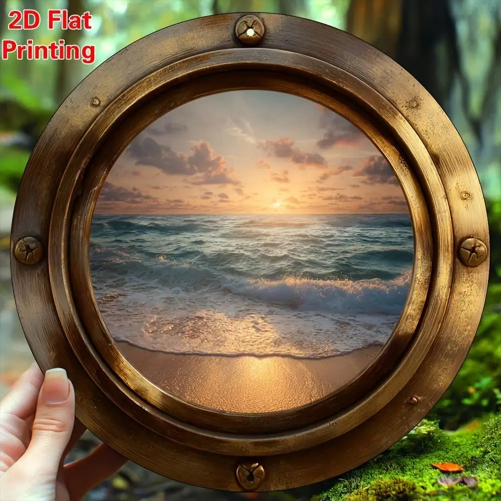 Bohemian Sea View Wall Sign 8x8 Inch Aluminum Round Decor for Home Kitchen Garden