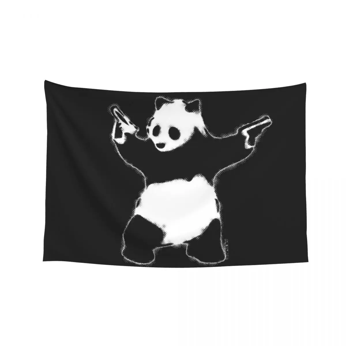 

Banksy Panda with guns black and white grunge Graffiti Street art on black background HD HIGH QUALITY ONLINE STORE Tapestry