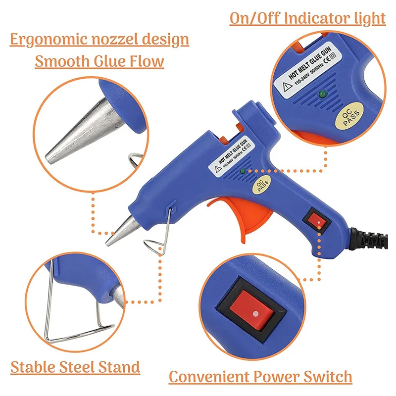 Mini pistola de pegamento caliente de 20W, pistola de precalentamiento rápido para manualidades navideñas, escuela, bricolaje, artes, hogar,