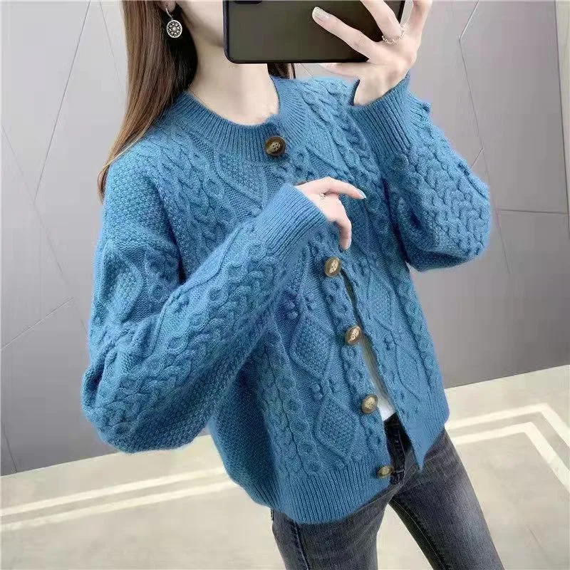 New Solid Color Twist Knitted Cardigan Women\'s Spring Autumn Short Ladies Sweater Coat Korean Elegant Long Sleeve Tops