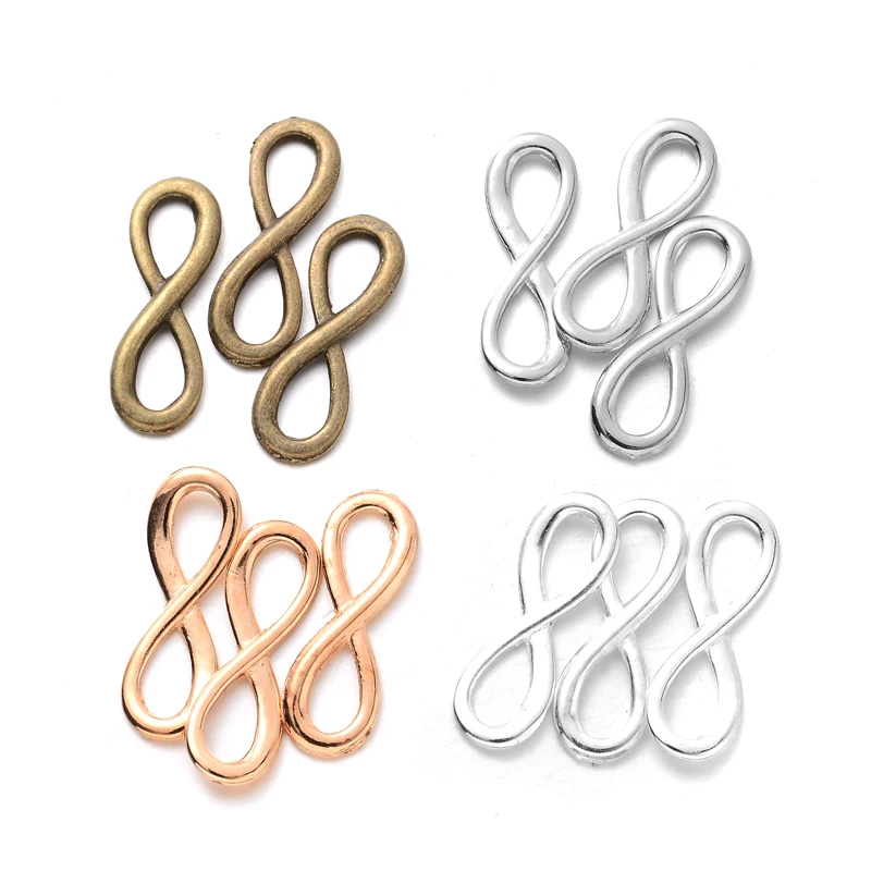 

30Pcs/Lot 8x24mm 8 Word Bracelet Necklace Connectors Buckle Metal Infinity Symbol Clasps Charms For Jewelry Making Findings