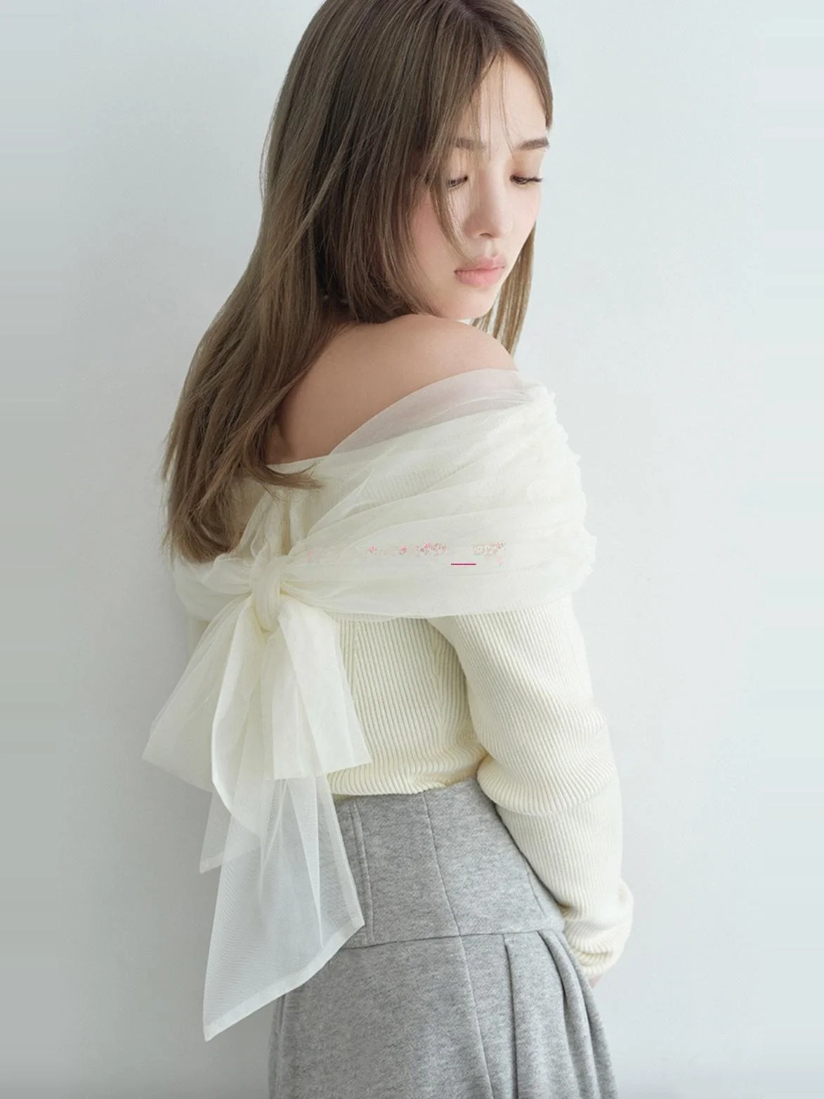 

Sweet Knot Thin Mesh Knitted Sweater Women's Style Regular Fit Long Sleeve Pure Color Knittedwear