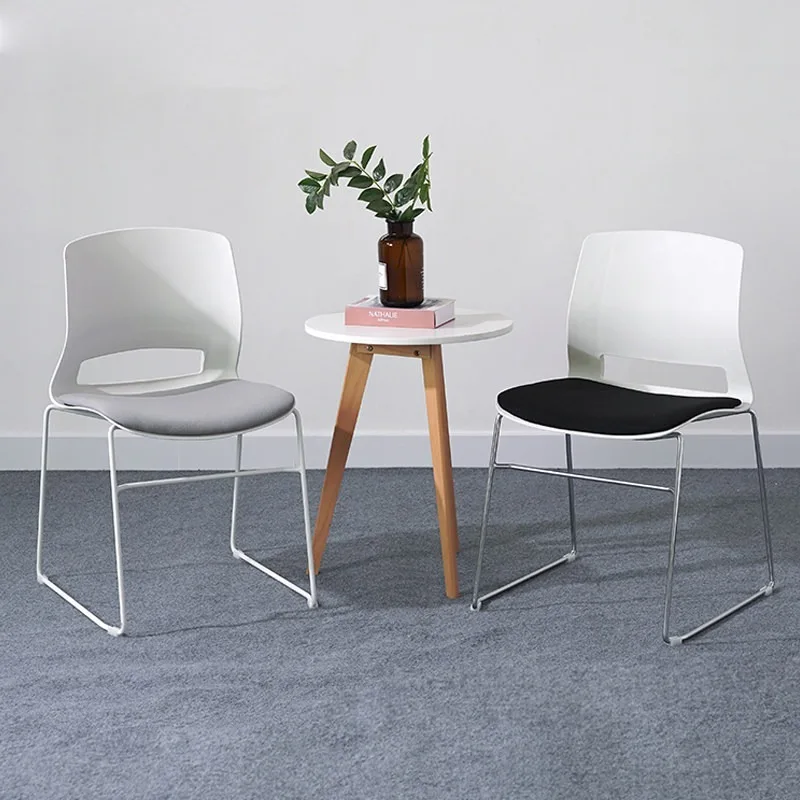 

Modern Minimalist Dining Chair Multiple Colors Plastic Back & Fabric Seat Metal Frame Chair for Kitchen Office Living Room