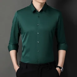 Blackish Green Mens Classic Shirts Wedding Dress Gentleman Smooth Shirts Mens Emerald Green Blouse Work Clothes For Men Fashion