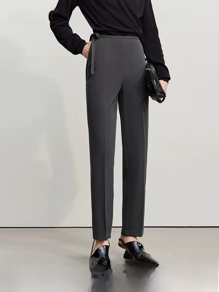 

Slimming Casual Pants Women's Belted Tapered Pants Commute Style Natural Waist Zipper Polyester Blend Spring 2026