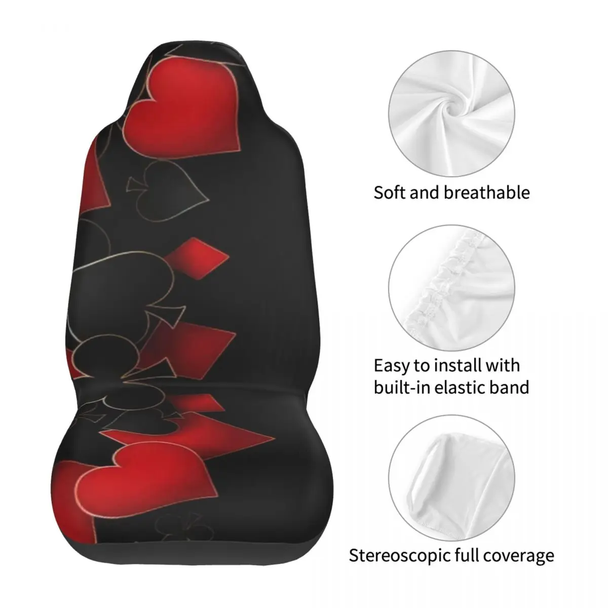 Poker Cards Car Seat Cover Custom Printing Universal Front Protector Accessories Cushion Set