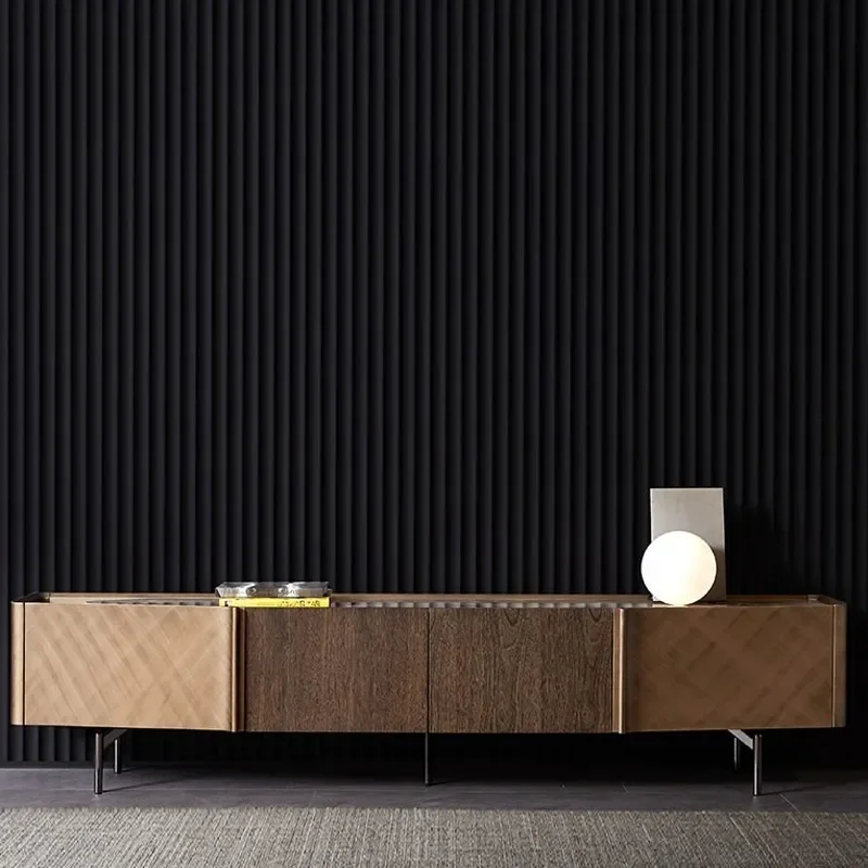 Italian Light Luxury TV Cabinet Living Room High End Villa Post Modern Minimalist Audio Video Rock Slab Side Cabinet