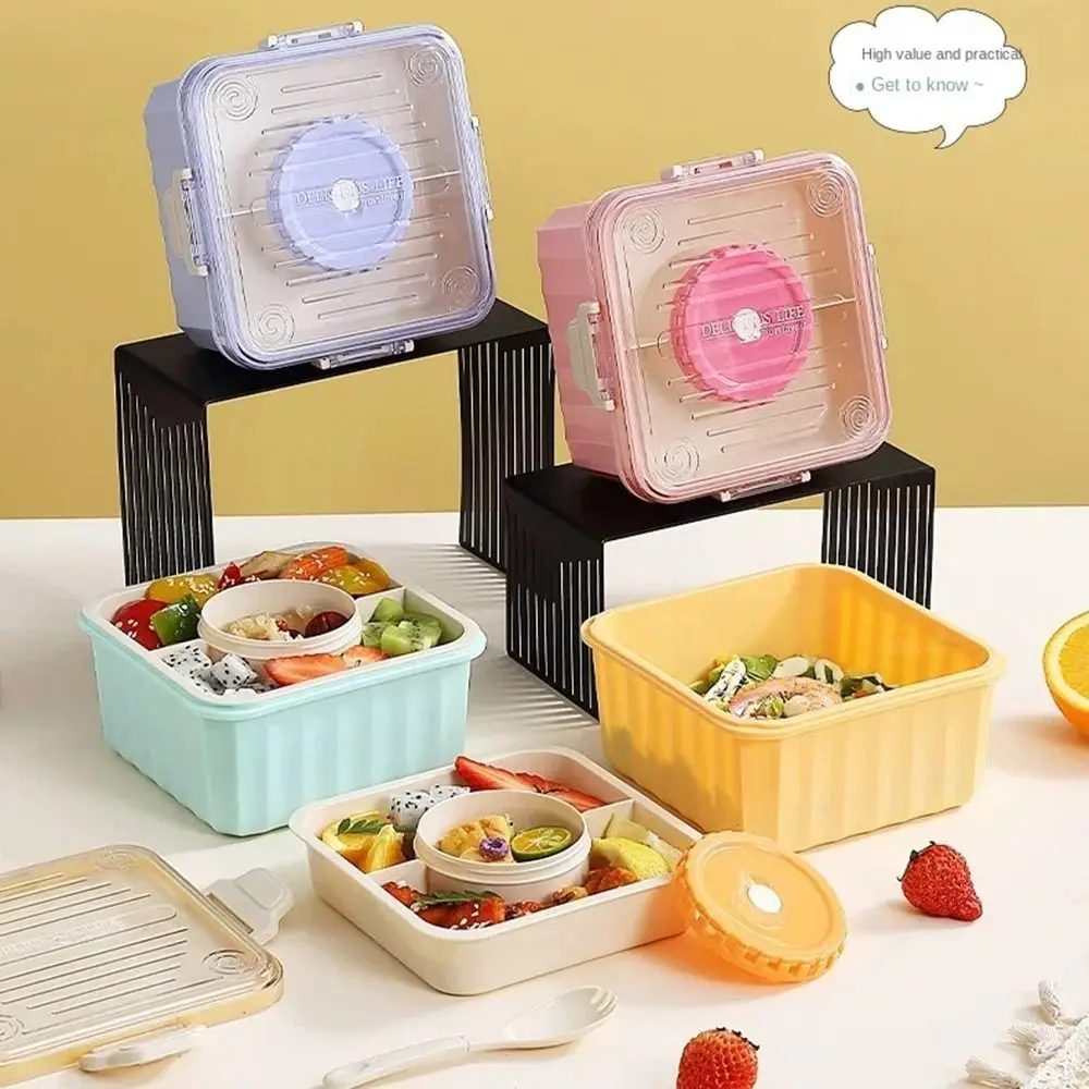Lightweight Sealed Portable Lunch Box Leak-Proof Food Grade Lunch Containers Reusable Spoons Meal Prep Container Box Students