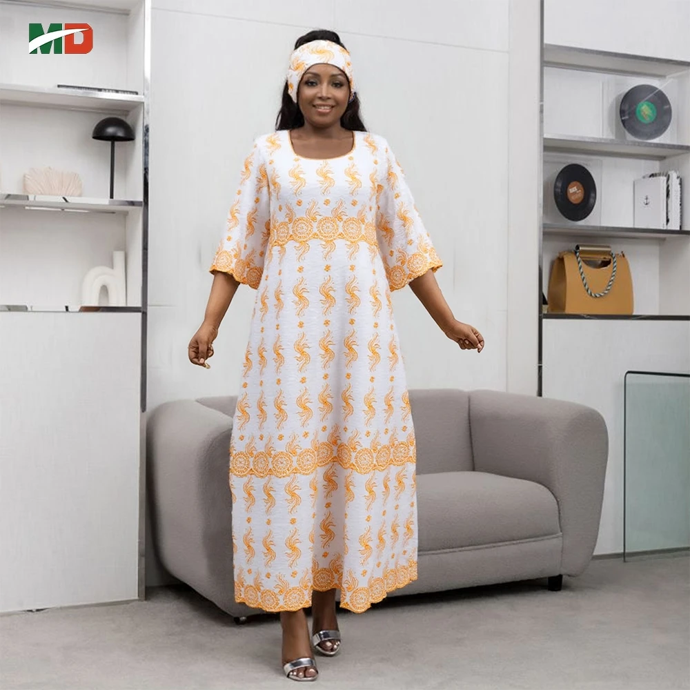

MD африканское женское традиционное платье с золотой вышивкой, белый наряд Bazin Riche, вечернее платье Bubu, халат, церковный Boubou Djellaba