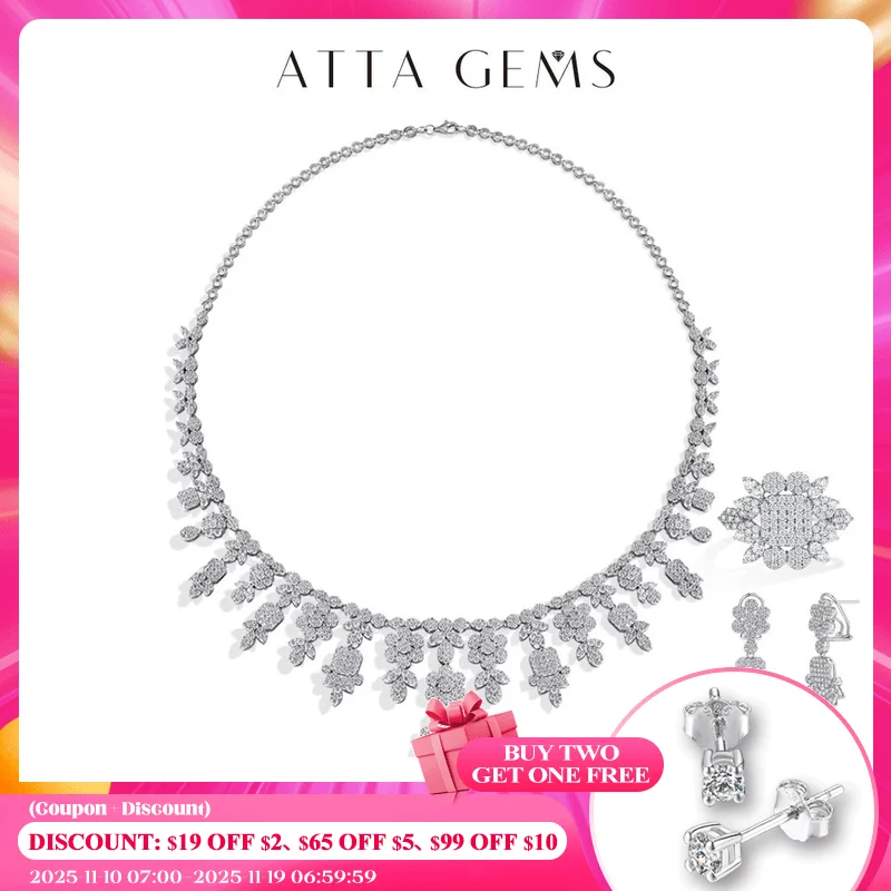 

ATTAGEMS Custom Jewelry Sets Full D VVS1 Moissanite S925 Silver for Women 4 Pcs Luxury Wedding Rings Bracelet Necklace Earrings