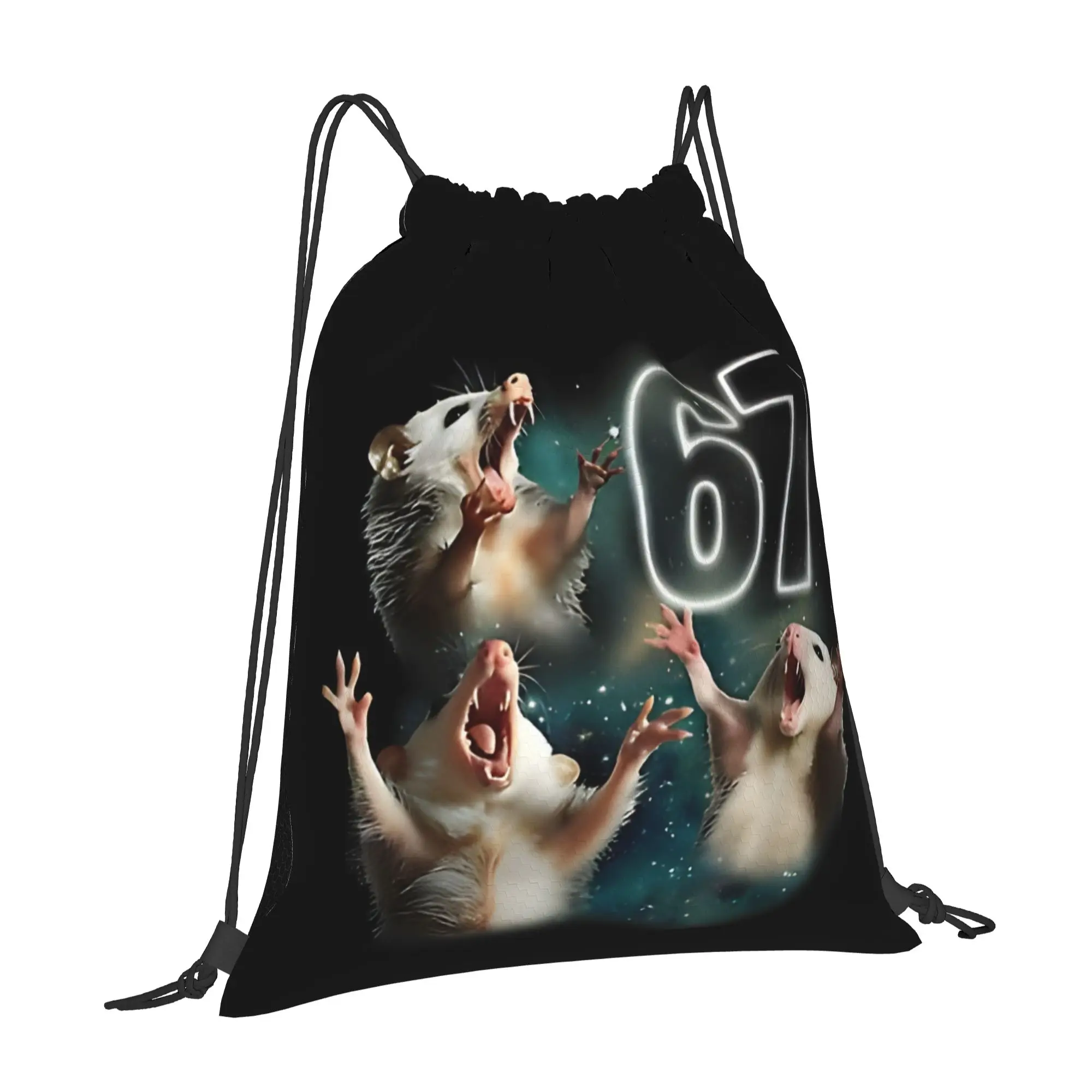 Opposum Moon 67 Possum Six Seven Weird Meme 67 Portable Shopping Drawstring Backpack Riding Backpack Gym Clothes Drawstring Bags