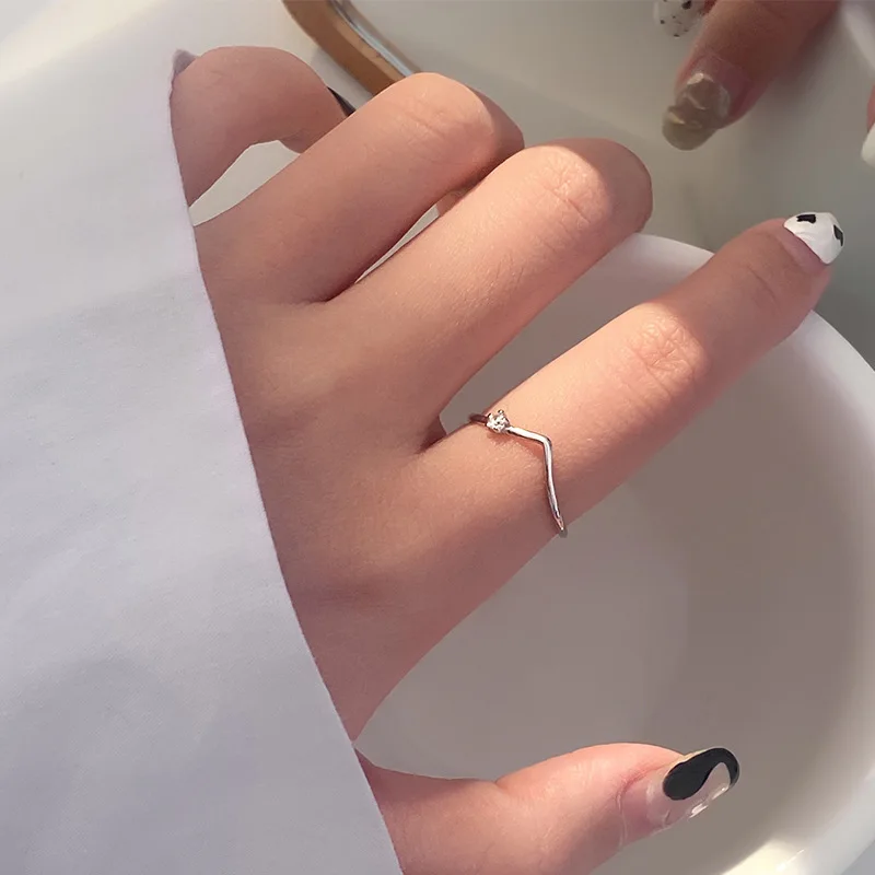 CIAXY الفضة اللون هندسية متموجة خط خواتم للنساء شخصية مطعمة الزركون حلقة مفتوحة مجوهرات بسيطة