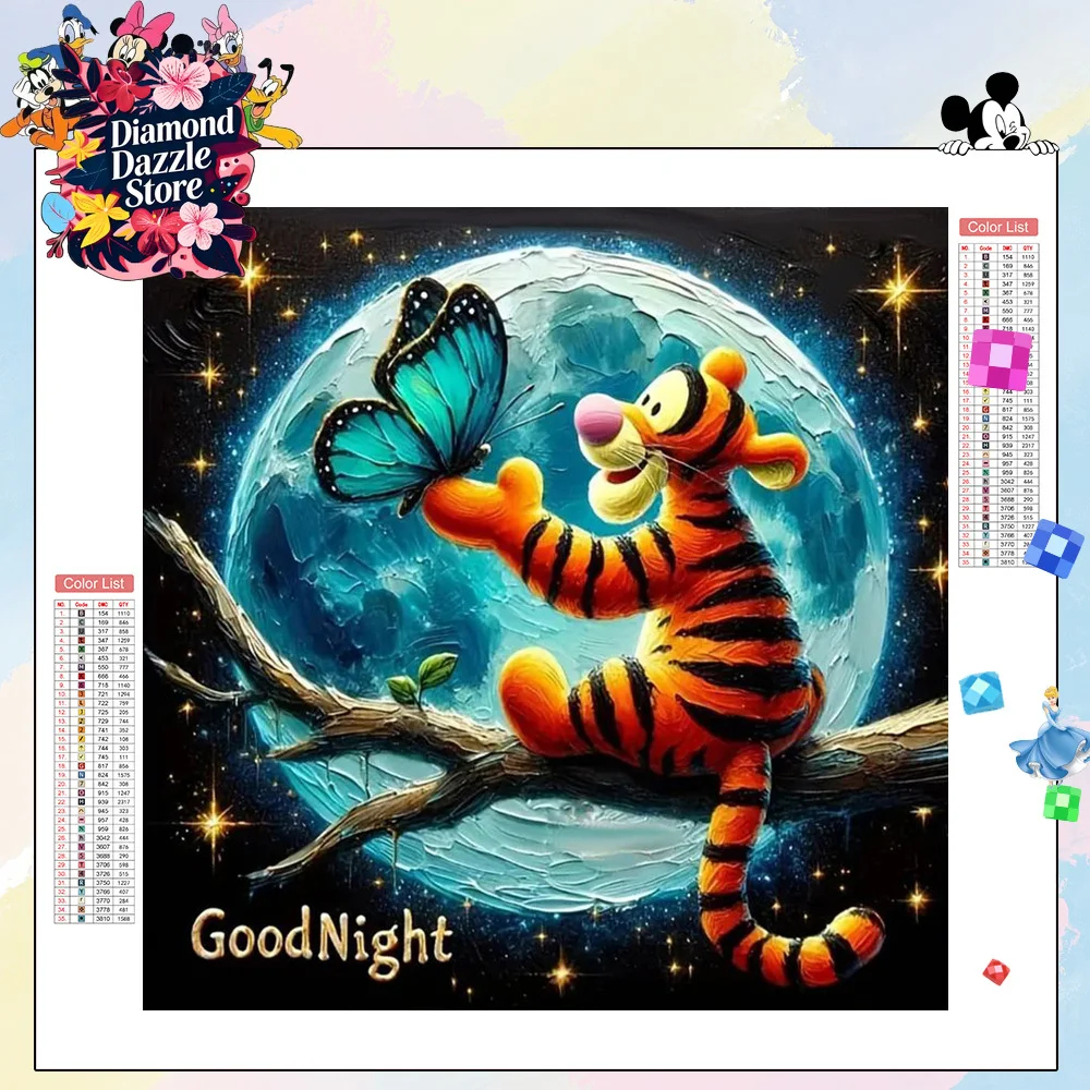 

Disney Diamond Mosaic Tigger Novelties Full Square Moon Butterfly Diamond Painting Winnie the Pooh Wall Decoration Living Room