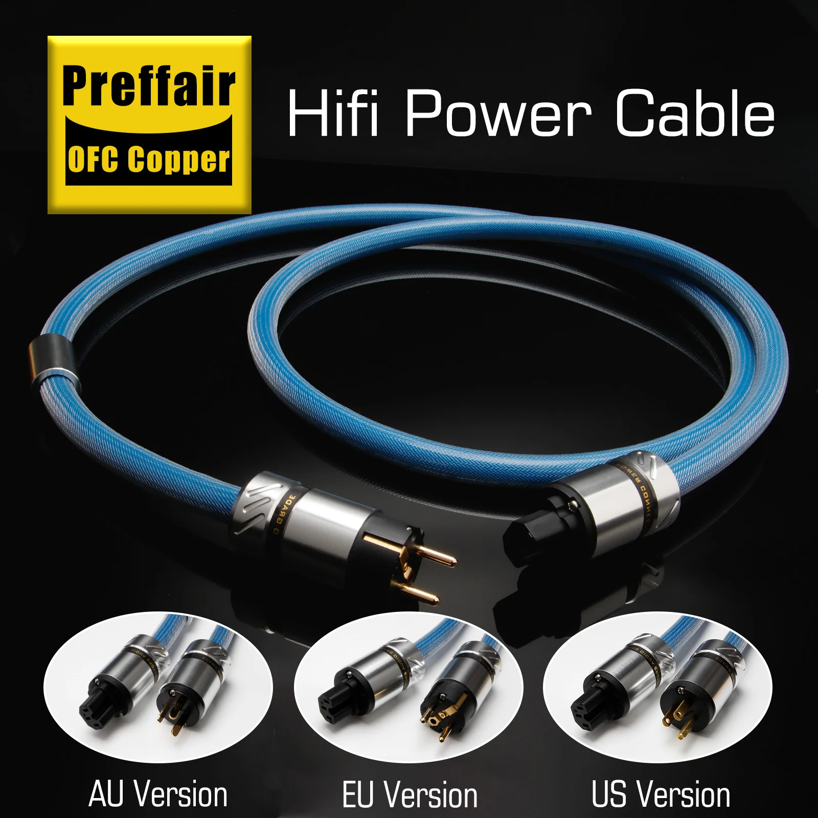 

Аудиофильский кабель питания Preffair D515 с позолоченными разъемами P101 EU/AU/US и IEC C15