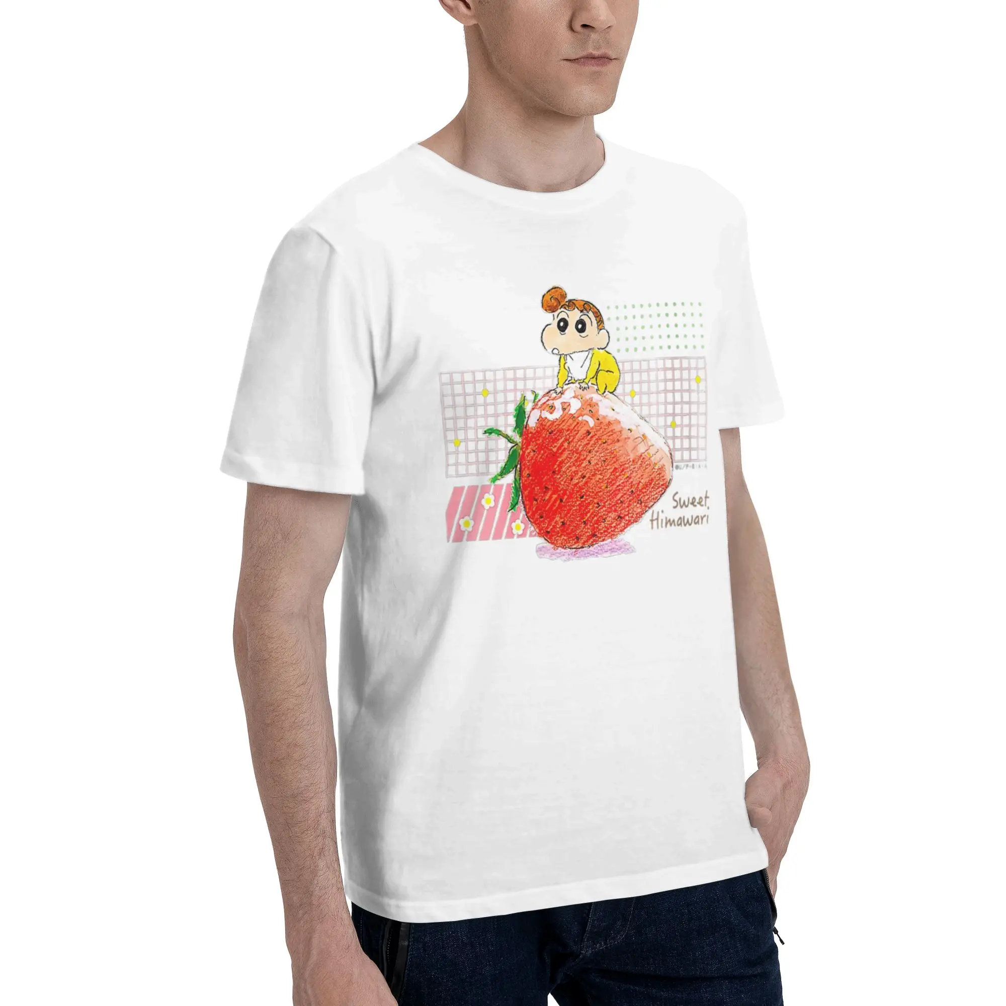Cute Men T Shirts Crayon Shin-chan Awesome Tee Shirt Short Sleeve O Neck Pure Cotton Birthday Present Tops T-Shirt