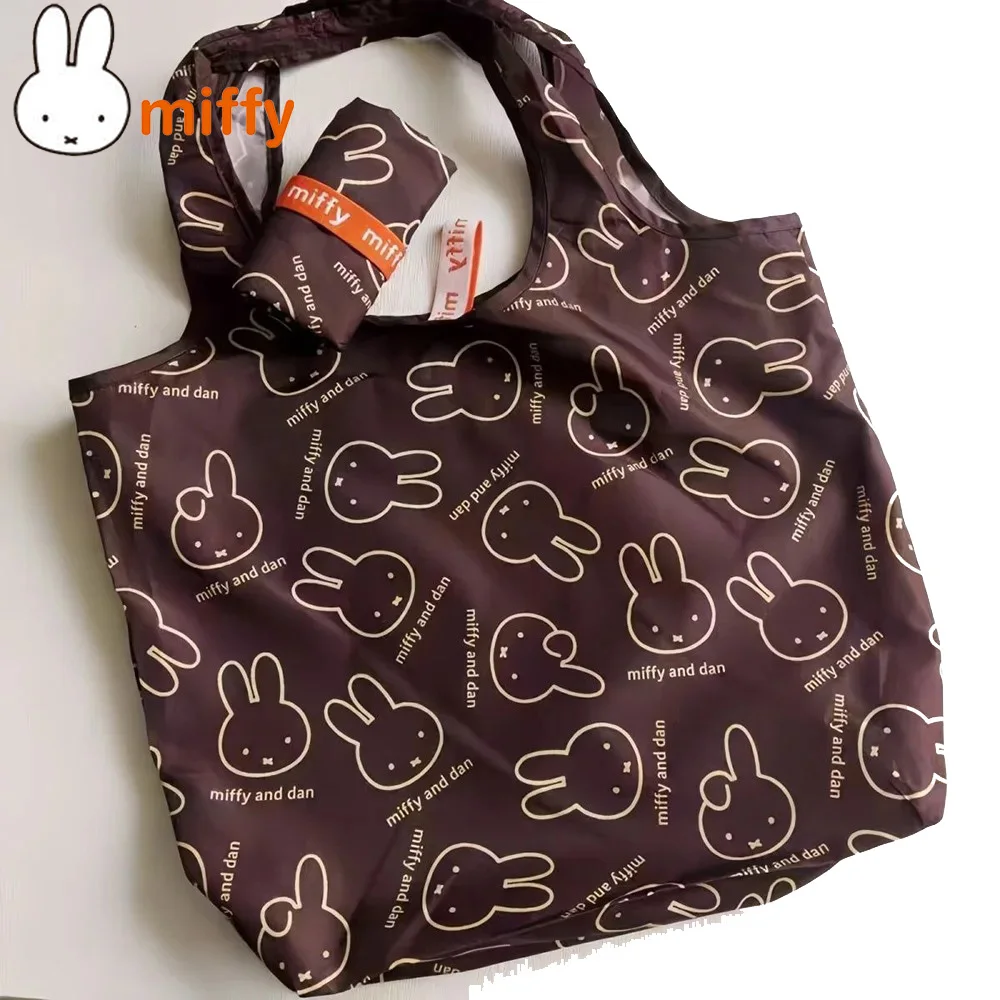 Bolso de compras Miffy Kawaii con bonito conejo de dibujos animados, bolso de compras portátil plegable de alta capacidad, bolso de hombro, regalo para niña