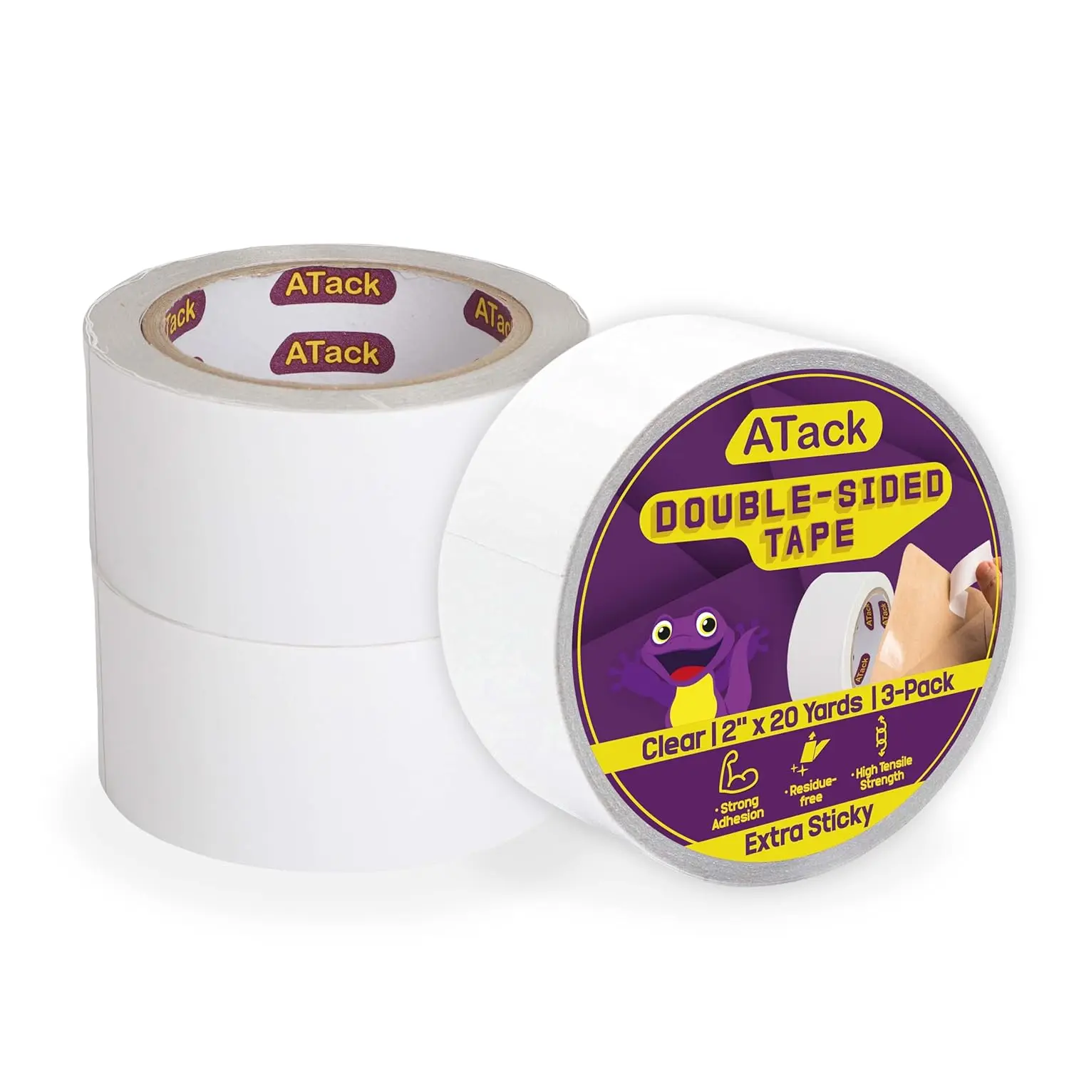 

Double Sided Clear Tape, 2-Inch x 20 Yards (3-Pack, 180ft Total) Heavy Duty Picture Mounting Tape for Gift Wrapping & Ph