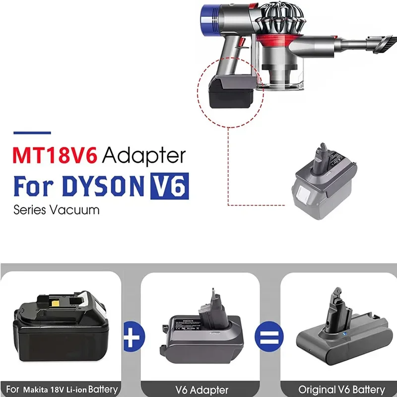 Adaptador convertidor de batería MT18V6 para batería de iones de litio Makita de 18V, convertidor para Dyson V6 V7 V8 SV04 SV03 DC59 DC58 DC62 SV09