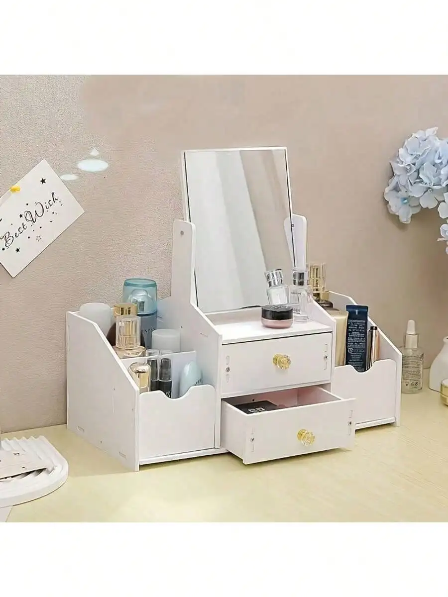 

Swivel Dorm Makeup Dresser with HD Mirror, Multi-Layer Storage Organizer for Home & School