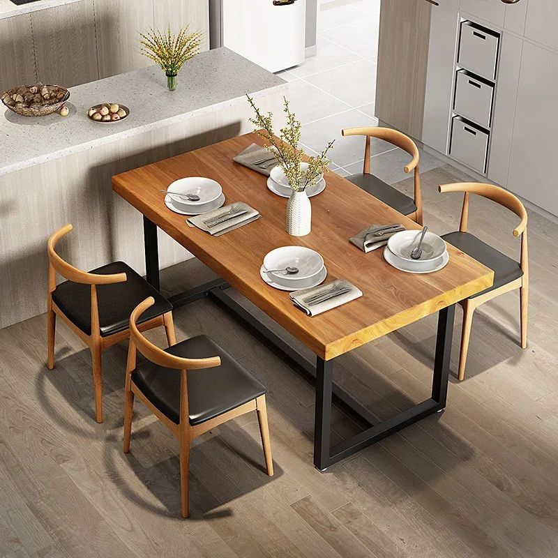 

Industrial style solid wood dining table and chair combination simple retro dining table, casual restaurant