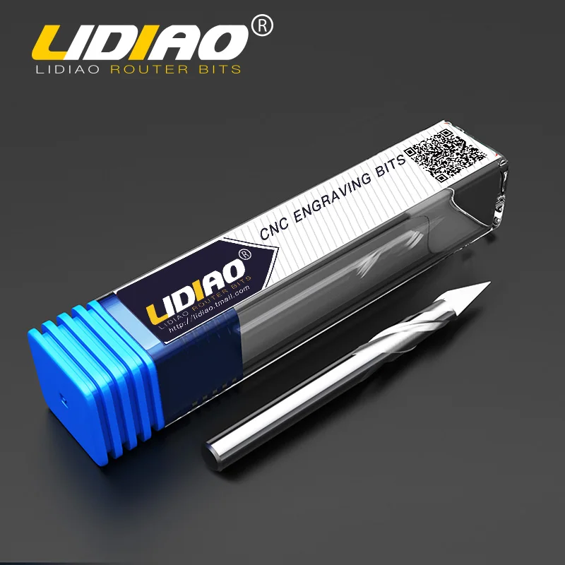 LIDIAO 3D Spiral Engraving Bit CNC Router Bit 3.175mm Shank V Shape Carving Bits 2 Flute Milling Cutter Woodworking Tools