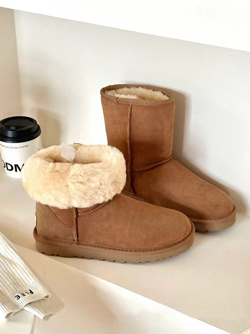 2025 شتاء جديد كلاسيكي الترا منصة صغيرة أحذية بوت قصيرة مع الفراء والفراء التكامل جلد طبيعي حذاء الثلج عالي الرقبة دافئ للنساء #5