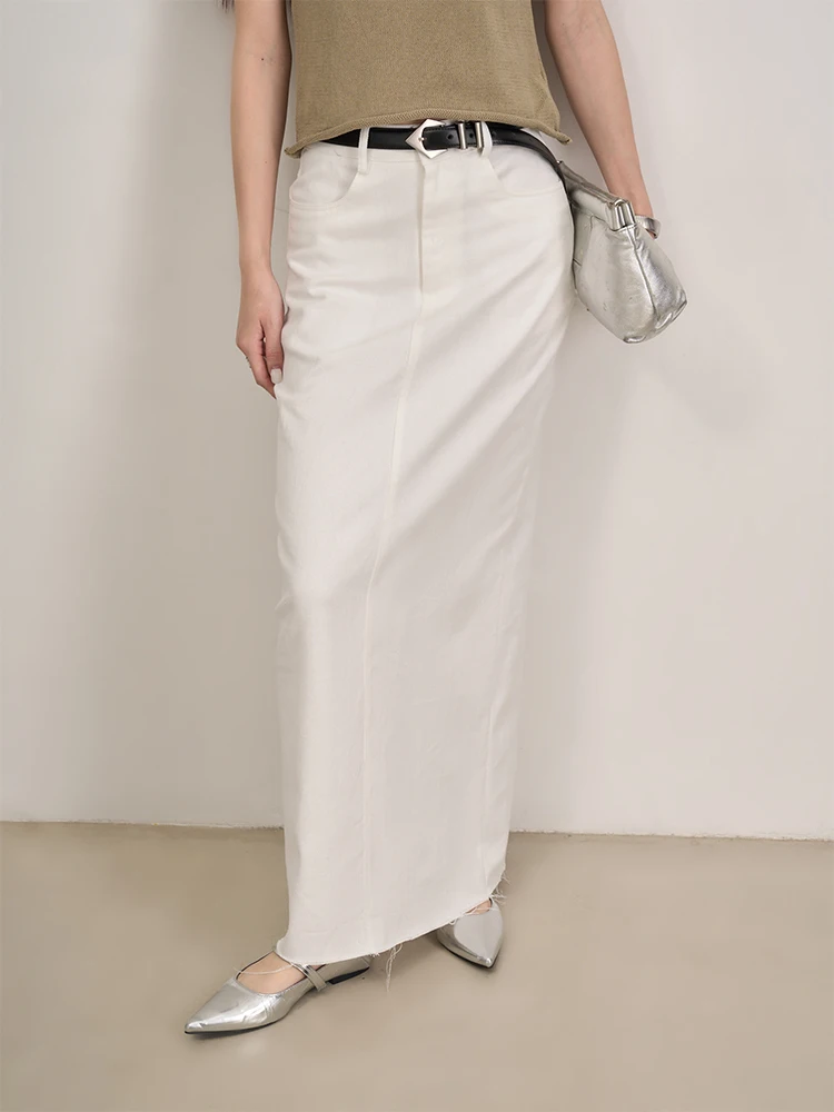 

Джинсовая юбка LANVIVIER с высокой талией, прямого кроя, белая, с необработанным краем и рваными элементами, женская, весенняя, модная, фасон «карандаш»