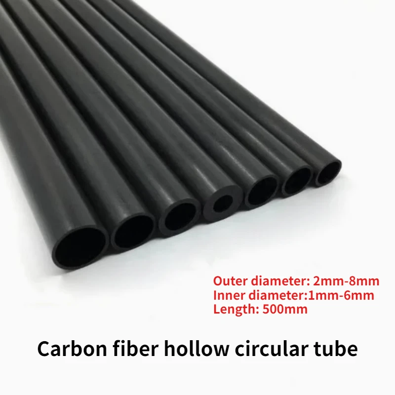 1/2/5/10pcs Hollow Carbon Fiber Round Rod ID 1mm-6mm Circular Tube DIY Handmade Model Part Accessory Length 500mm